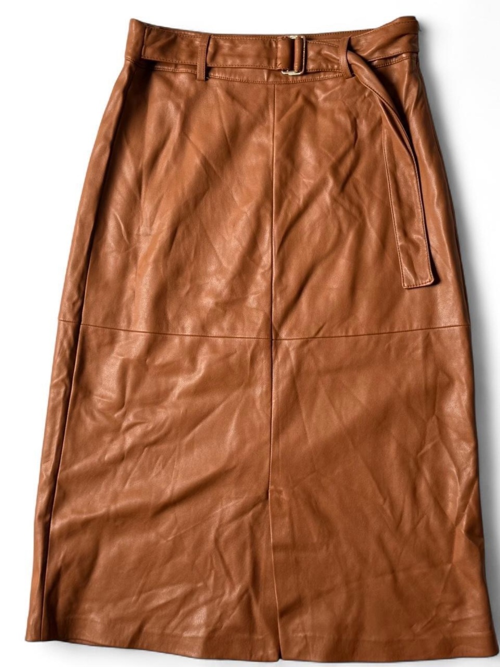 Marc New York Tan Faux Leather Midi Skirt with Belt
